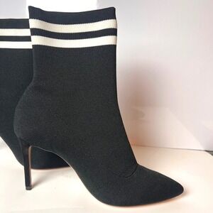 Schutz‎ Gisela Sock Boots Black White Stripe Pointed Toe Ankle Boots Size 9B